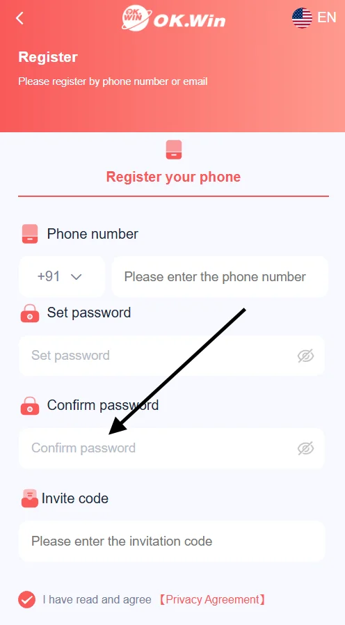 Confirm the password